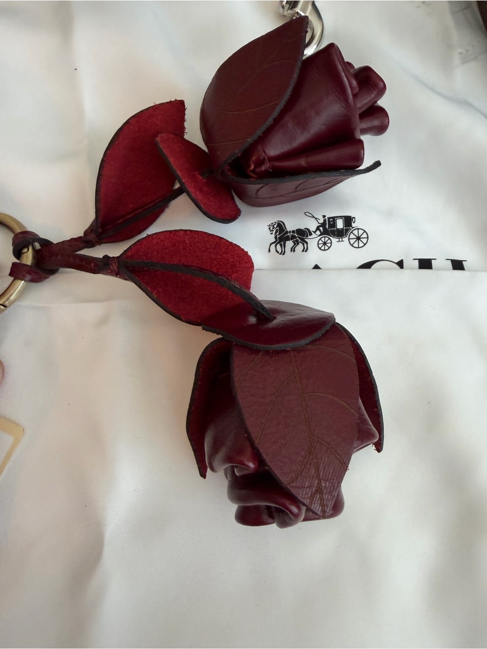 Patricia Nash Oxblood Leather Rose Purse Charm Key Fob NWT - Picture 7 of 8